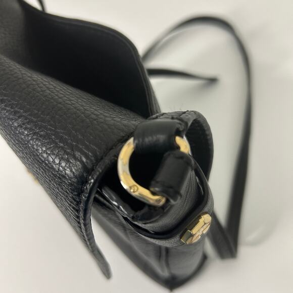 Tory Burch Black Pebbled Leather Crossbody Bag Gold Hardware FLAW Flap Turnlock - Picture 7 of 16